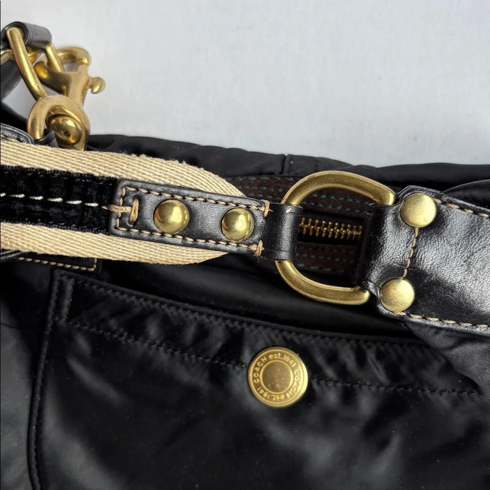 Coach Hampton Soho Black Satin Hobo Shoulder Bag, Teal Lining preowned - Picture 6 of 17